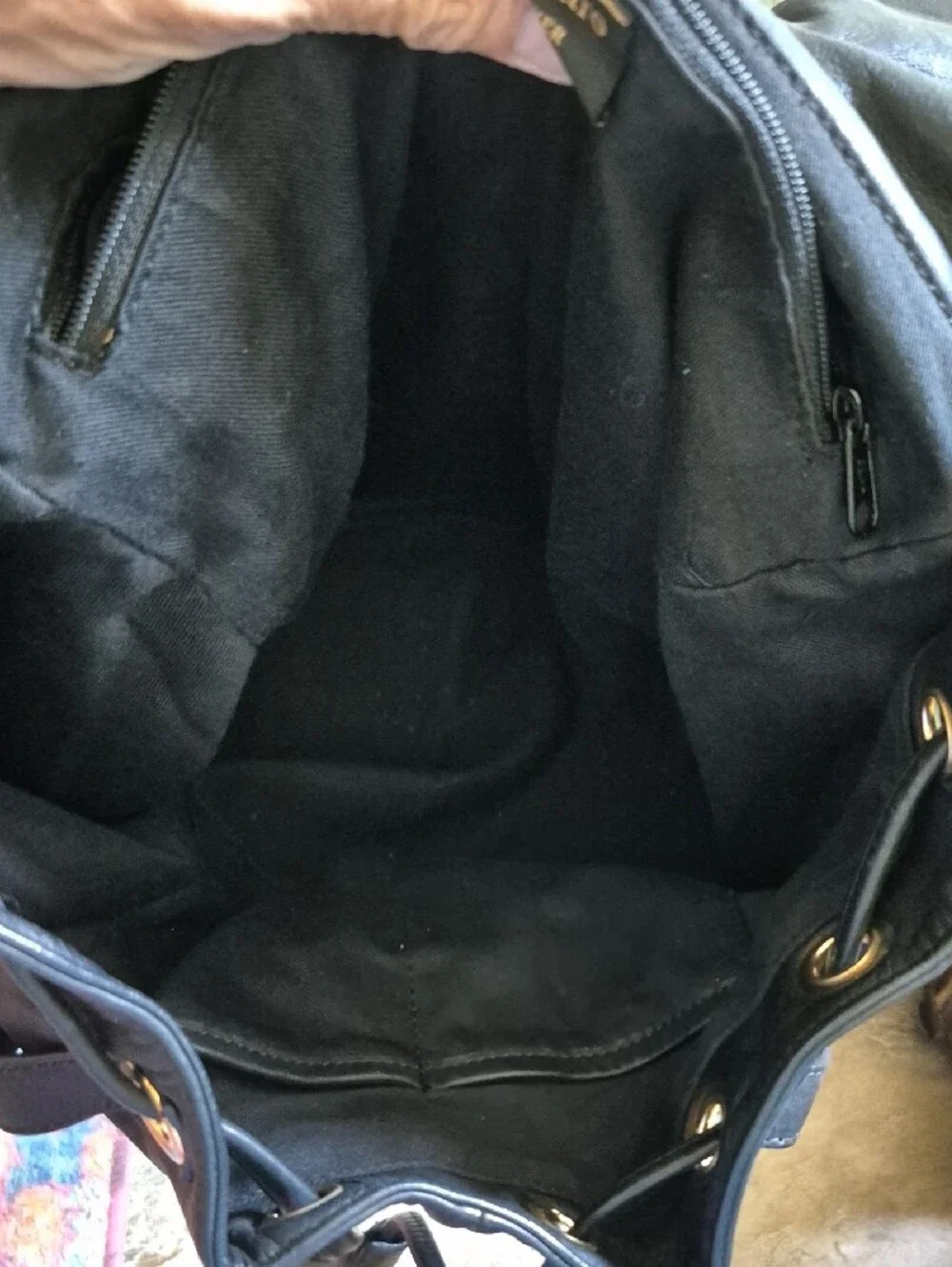 Black Leather Backpack Tote with Gold Hardware